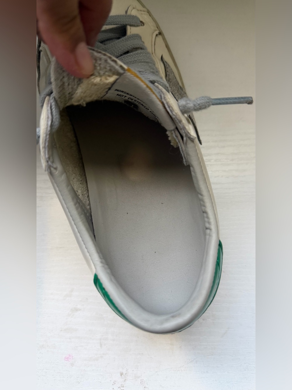 Golden Goose White Leather Sneakers with Green Heel and Gray Star - Picture 12 of 13